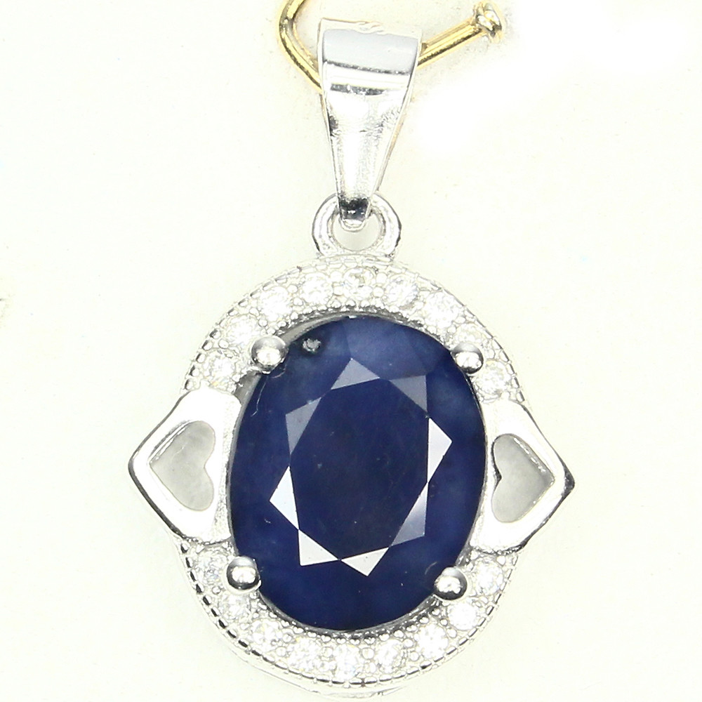 REAL GEM Oval10x8MM Deep Blue Sapphire Diffusion,Cz 925 Silver Pendant ChainFree