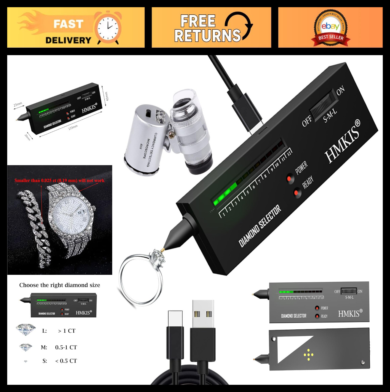 Diamond Tester Pen with 60X Loupe Magnifier – Professional Jewelry Selector Tool