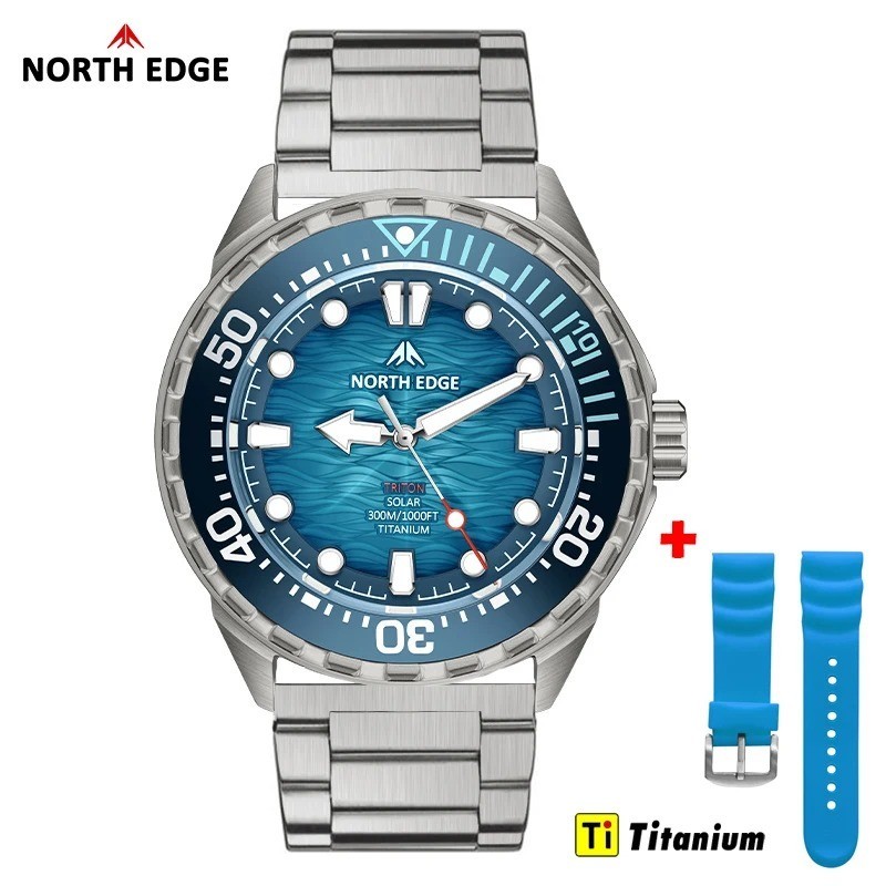 NORTH EDGE TRITON-TI Titanium Stainless Solar-Powered Diving Watch Luxury Quartz