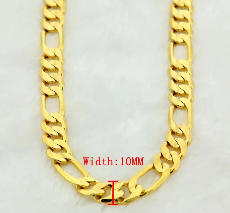 Men’s 24K Gold Plated Figaro Chain Necklace 10mm Heavy Link 20–30in