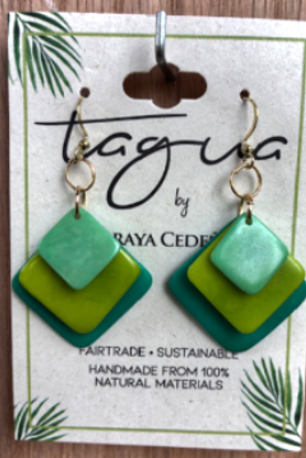 Tagua Nut Jewelry By Soraya Cedeno, Earring, Mineva, Emeral Green-Lime Mint