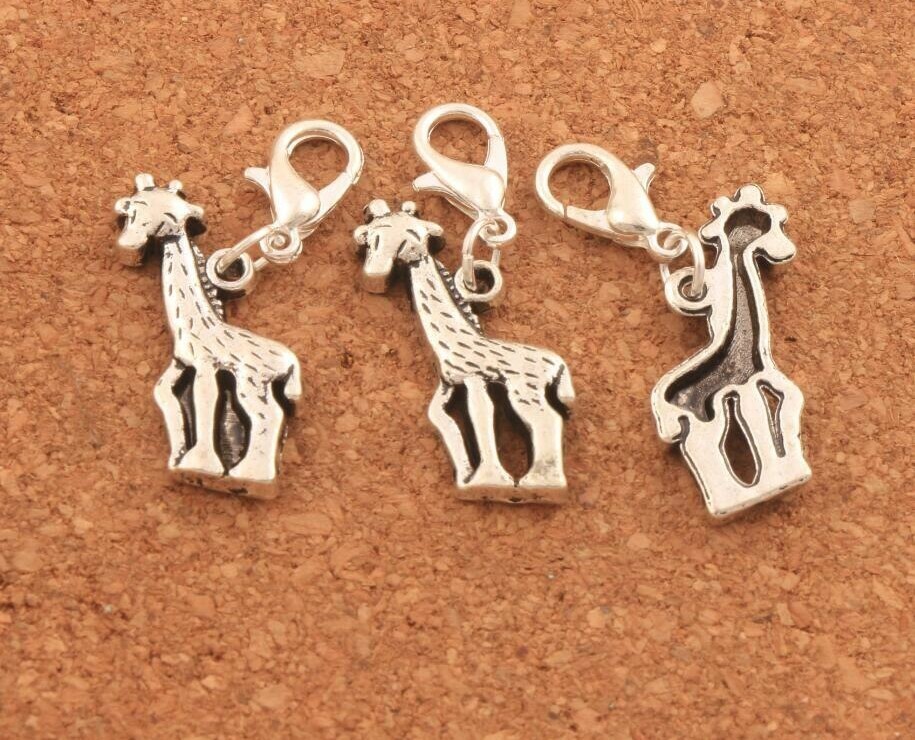 Charm Clip-on Silver Giraffe Bracelet Necklace Zipper Keychain Stitch Markers