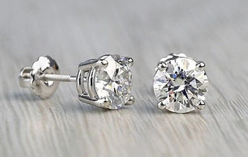 2.50 Cts Lab Grown HPHT E VVS2 White Gold 14K White Gold Studs Screw Back