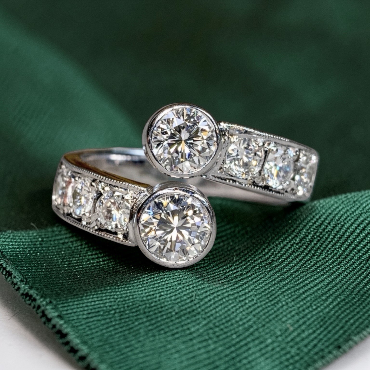 Estate Heavy Platinum Bezel Set Diamond Bypass Cocktail Ring G Vs