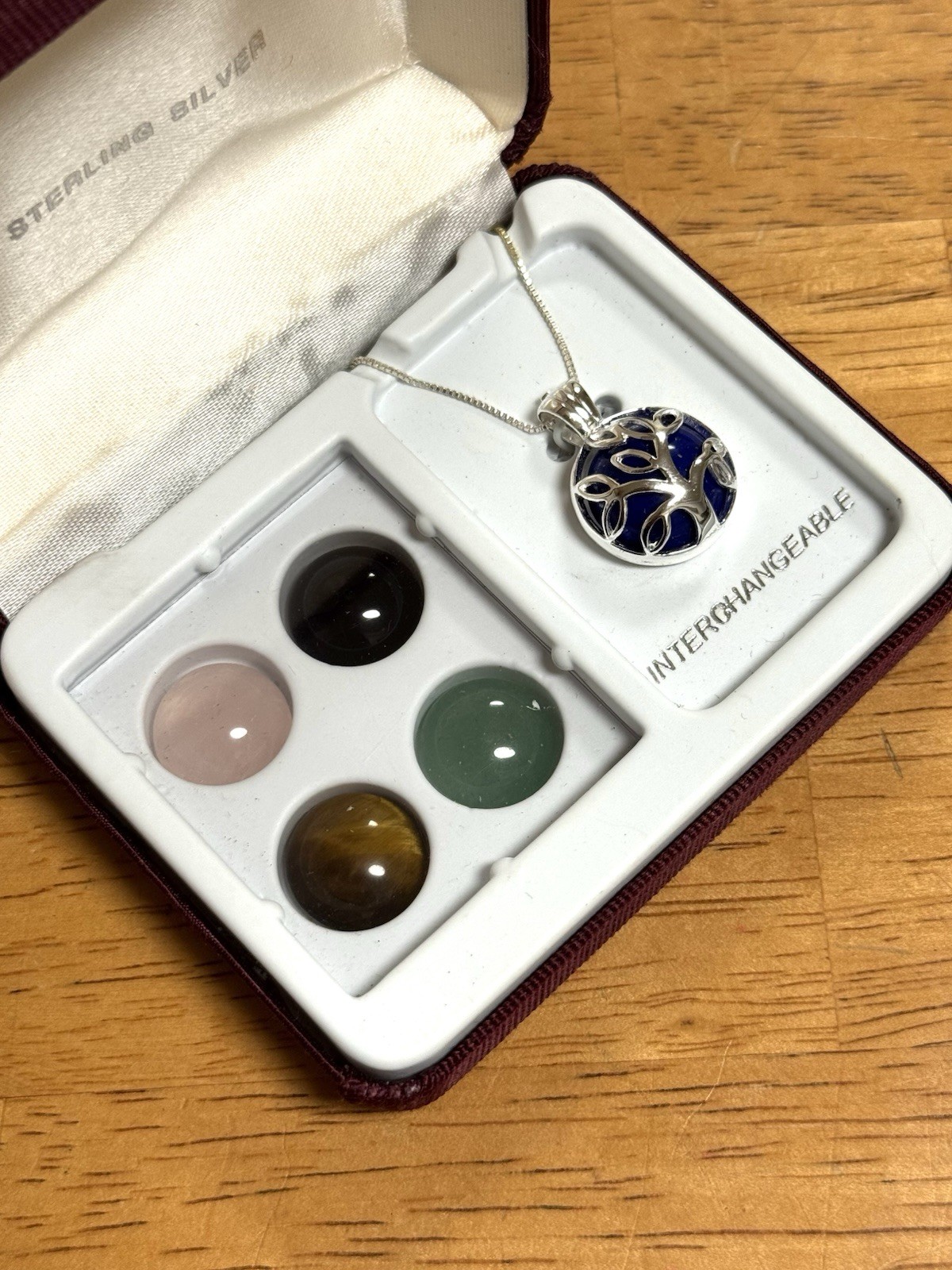 VTG 925 STERLING SILVER Tree of Life NECKLACE Interchangeable Stone Beads ITALY