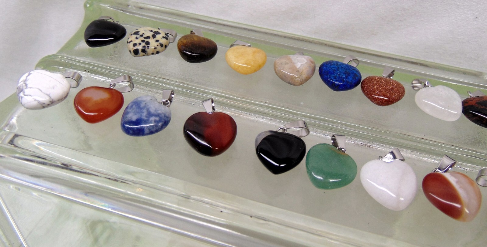 Mixed GemStone Heart Pendants 16mm ~ Silver Plated Ball Chain Necklace Optional