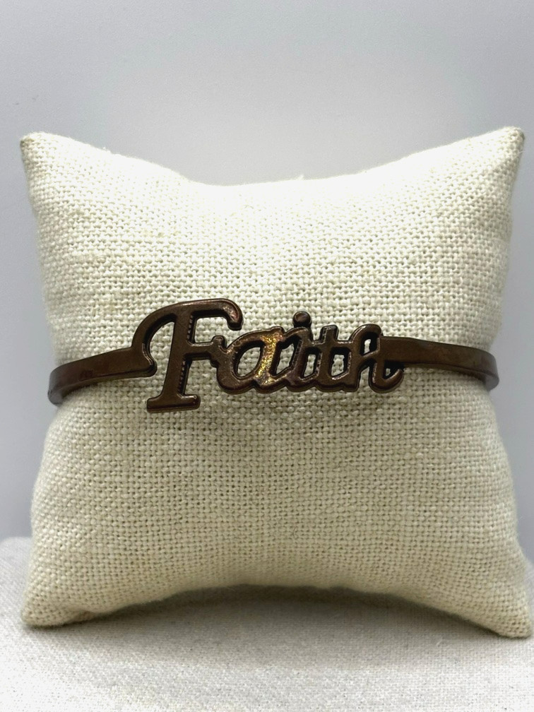 FAITH Word Script Name Bronze Metal Bangle Bracelet 8 Inch