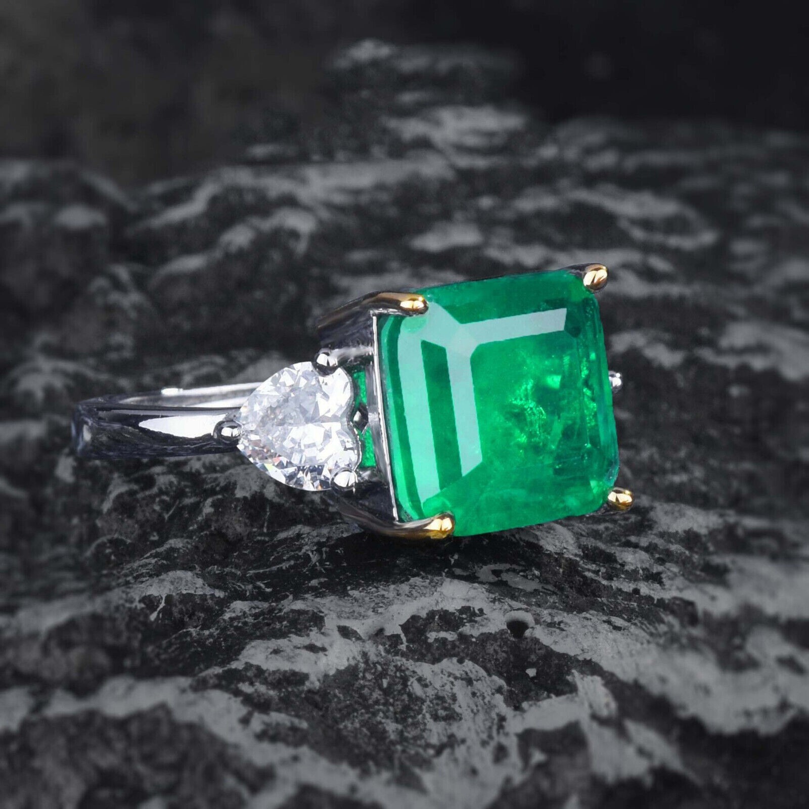 New 10mm Square Neon Green Citrine Topaz Gemstone Charm Women Silver Ring