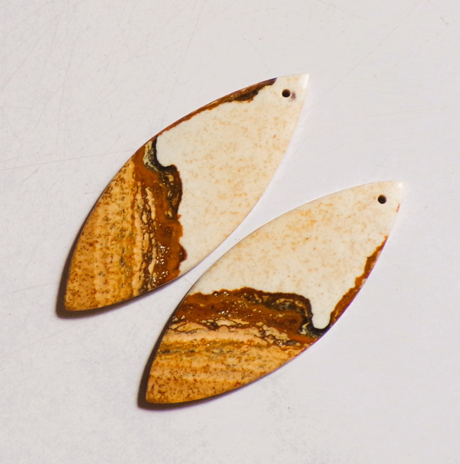 43.85 Cts Natural Picture Jasper Drilled Cabochon Match Pair Gemstone 47X17MM 45
