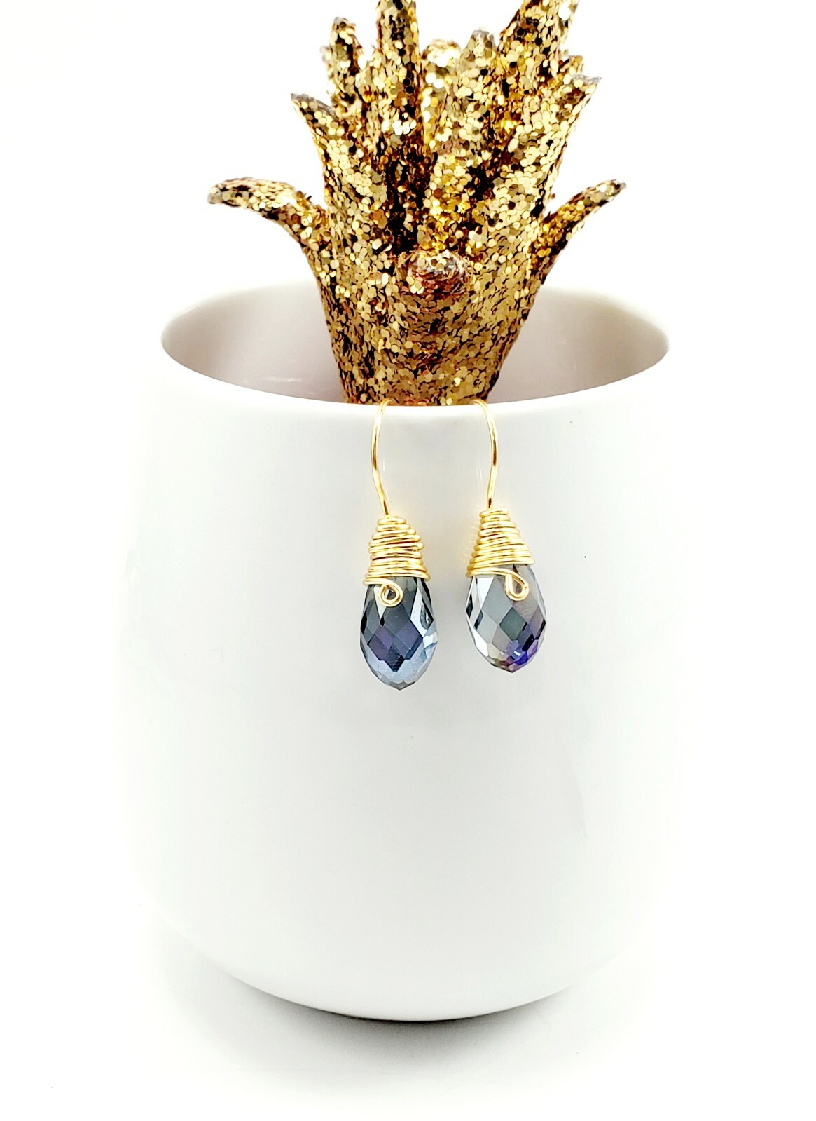 wedding bridal clear crystal Gold tone dangle teardrop earrings Fashion Jewelry