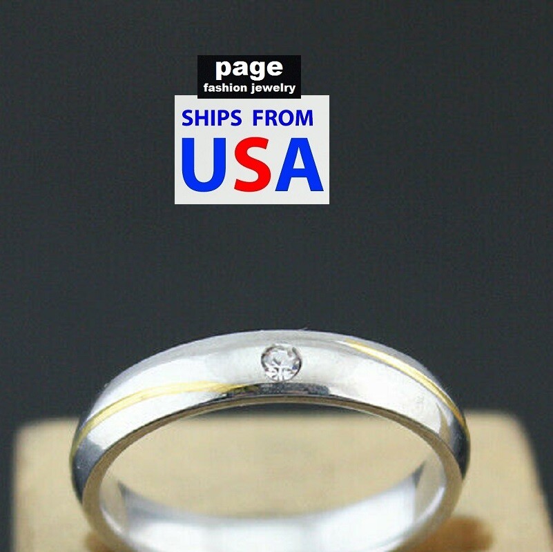 Fashion Stainless Steel 4mm Ring, Clear Rhinestone Women Ring Sizes: 5.5 – 10