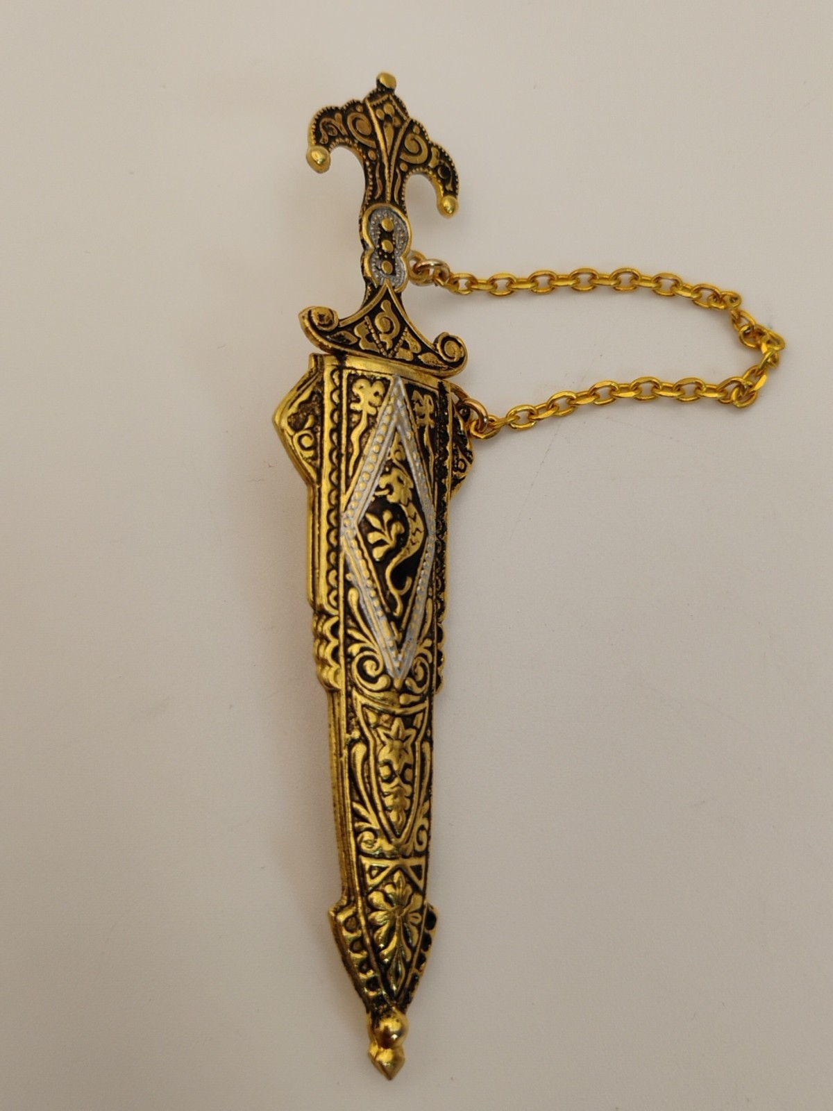 Vintage SPAIN 24k Gold Inlay Damascene Dagger/Sword Brooch/Pin