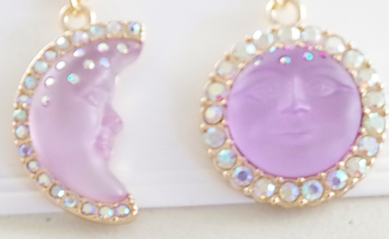 2″ KIRKS FOLLY PURPLE SEAVIEW MOON FACE CRYSTAL RHINESTONE DROP DANGLE EARRINGS