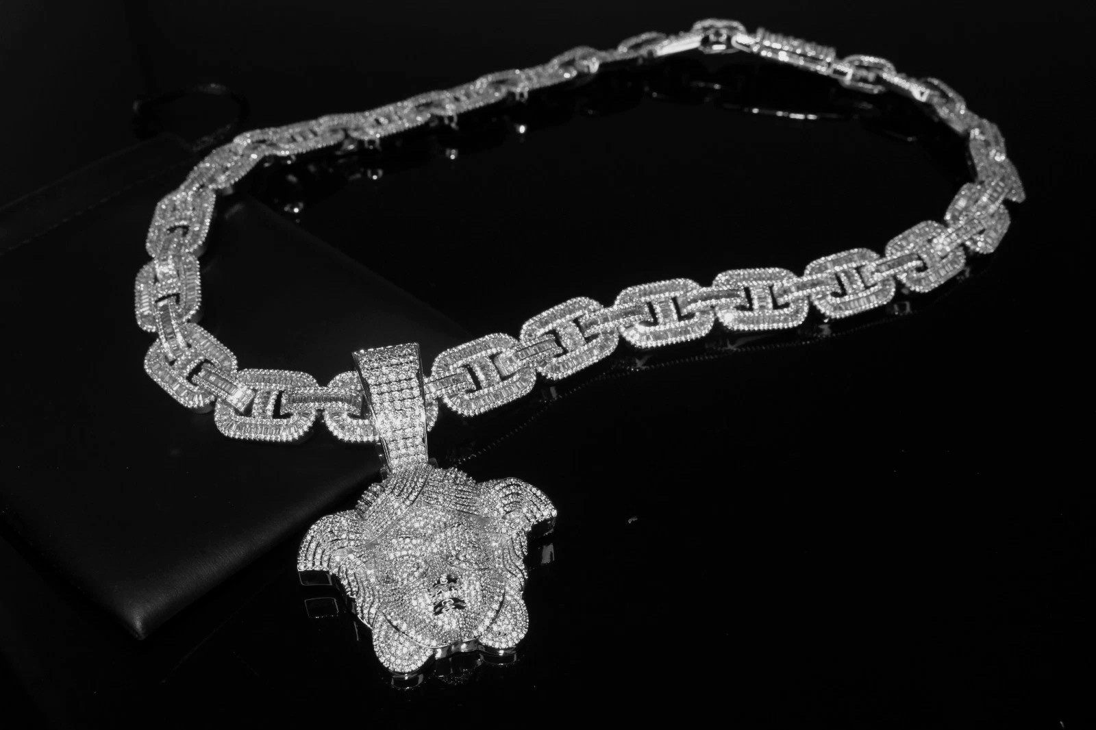 14k STAMPED XL MEDUSA Pendant 14mm MARINER Chain 96ct Lab Sim Diamond Heavy 249g