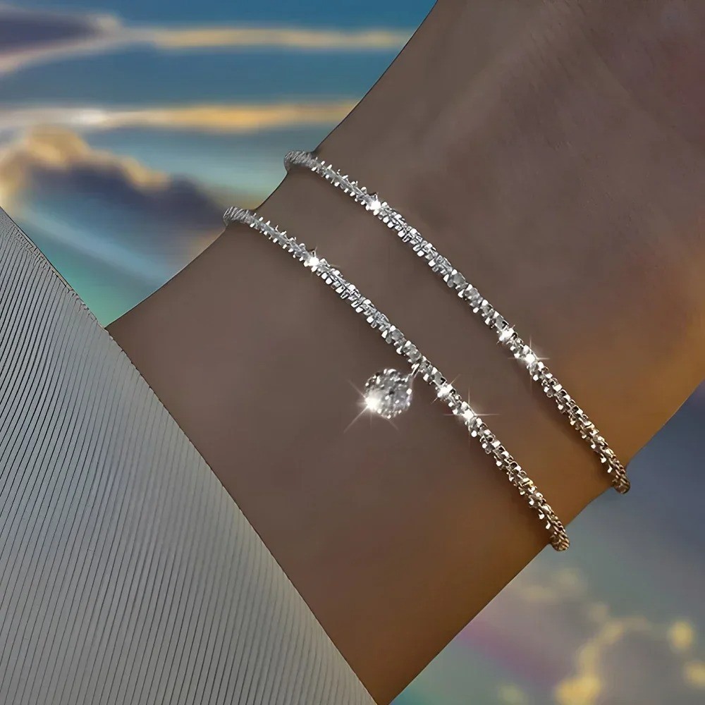 6PCS 925 Sterling Silver Rhinestone Bracelets Women Korean Jewelry Set