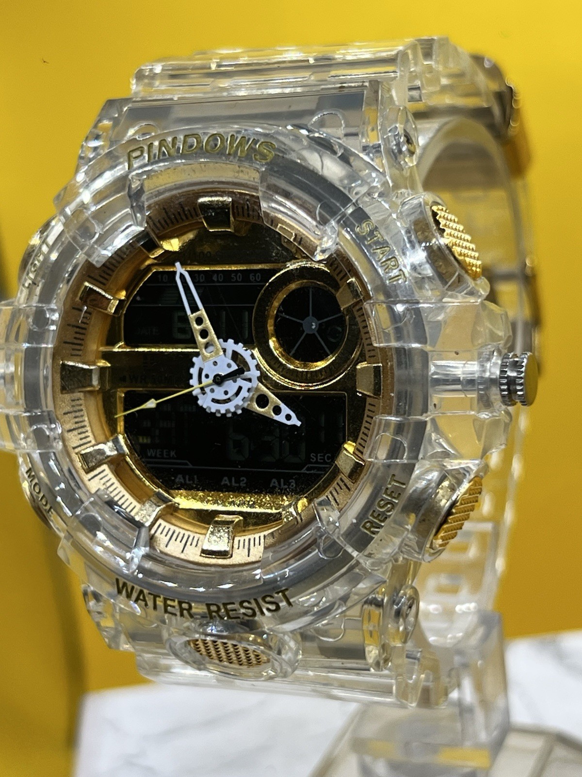 PINDOWS Analog Digital Wristwatch 50m Waterproof Date Multifunction Japan F/S