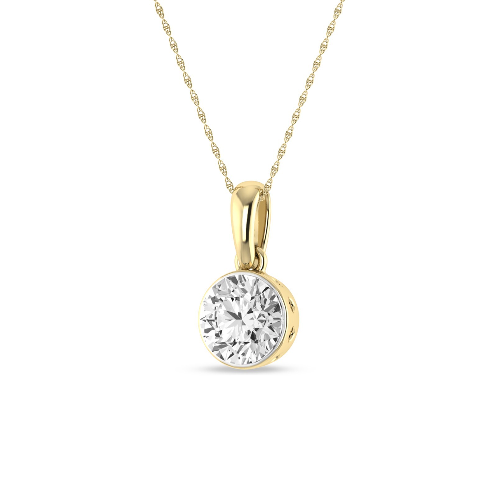 Solitaire Diamond Pendant 1/2 Cttw Round Cut Lab Grown Diamond 10K Yellow Gold