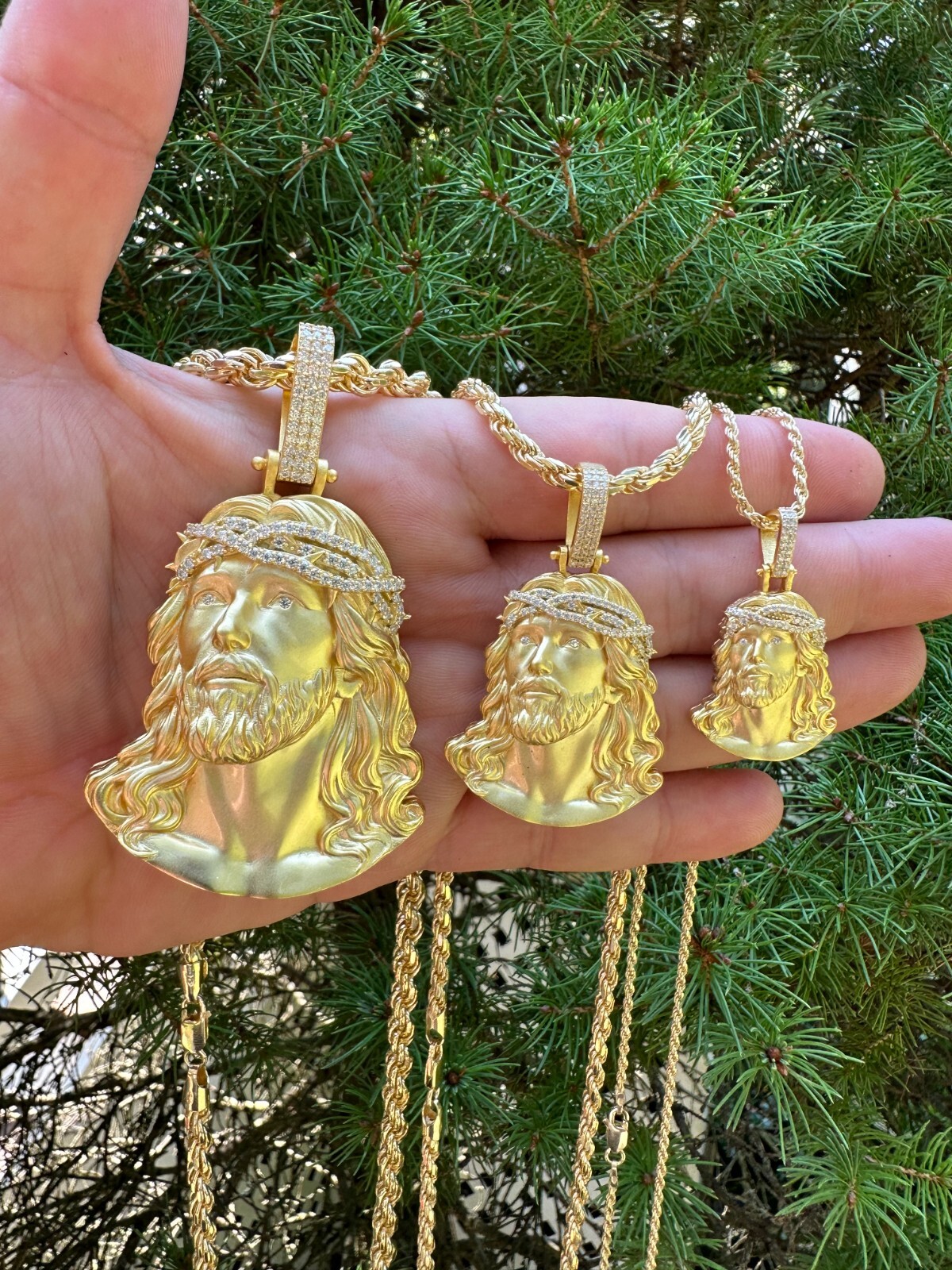 Solid 925 Silver 14k Gold Vermeil MOISSANITE Jesus Piece Iced Pendant Necklace