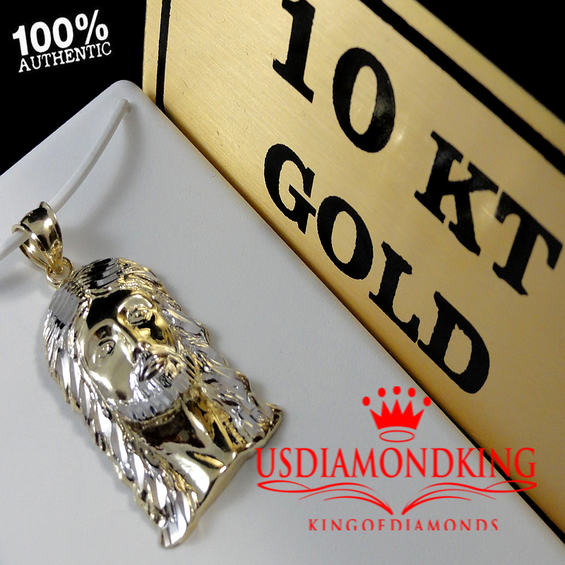 1OK TWO TONE GOLD DIAMOND CUT HOLY JESUS FACE CHARM PENDANT 1.5 INCH 3.7 GRAMS