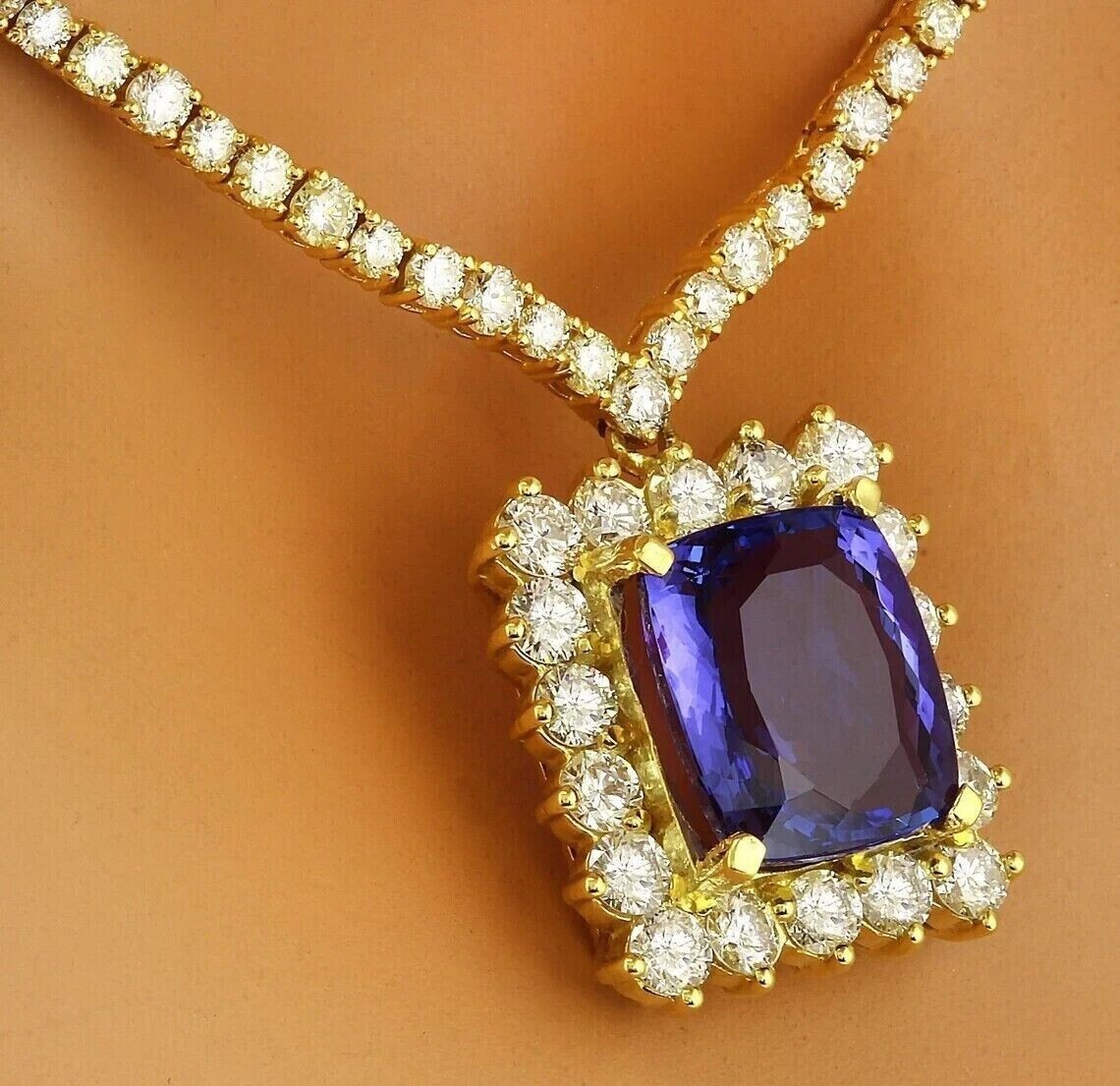 25 Ct Round Cut Lab-Created Diamond Tennis Necklace 14K Yellow Gold Plated