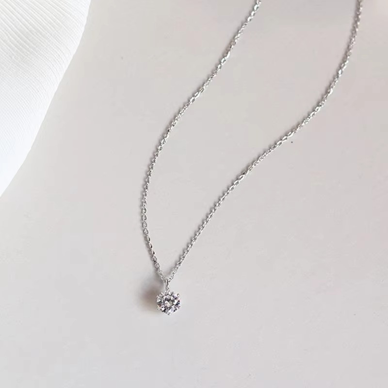 925 Sterling Silver Plated Necklace – Sparkling Zircon Clavicle Chain Jewelry