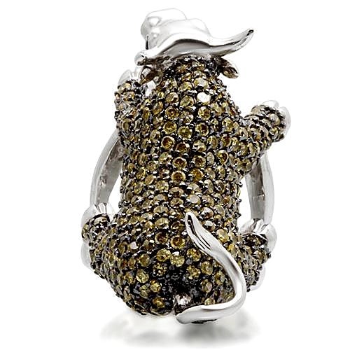 Women’s Bull Cocktail Ring, Multicolor CZ, Rhodium & Ruthenium Plated, Brass