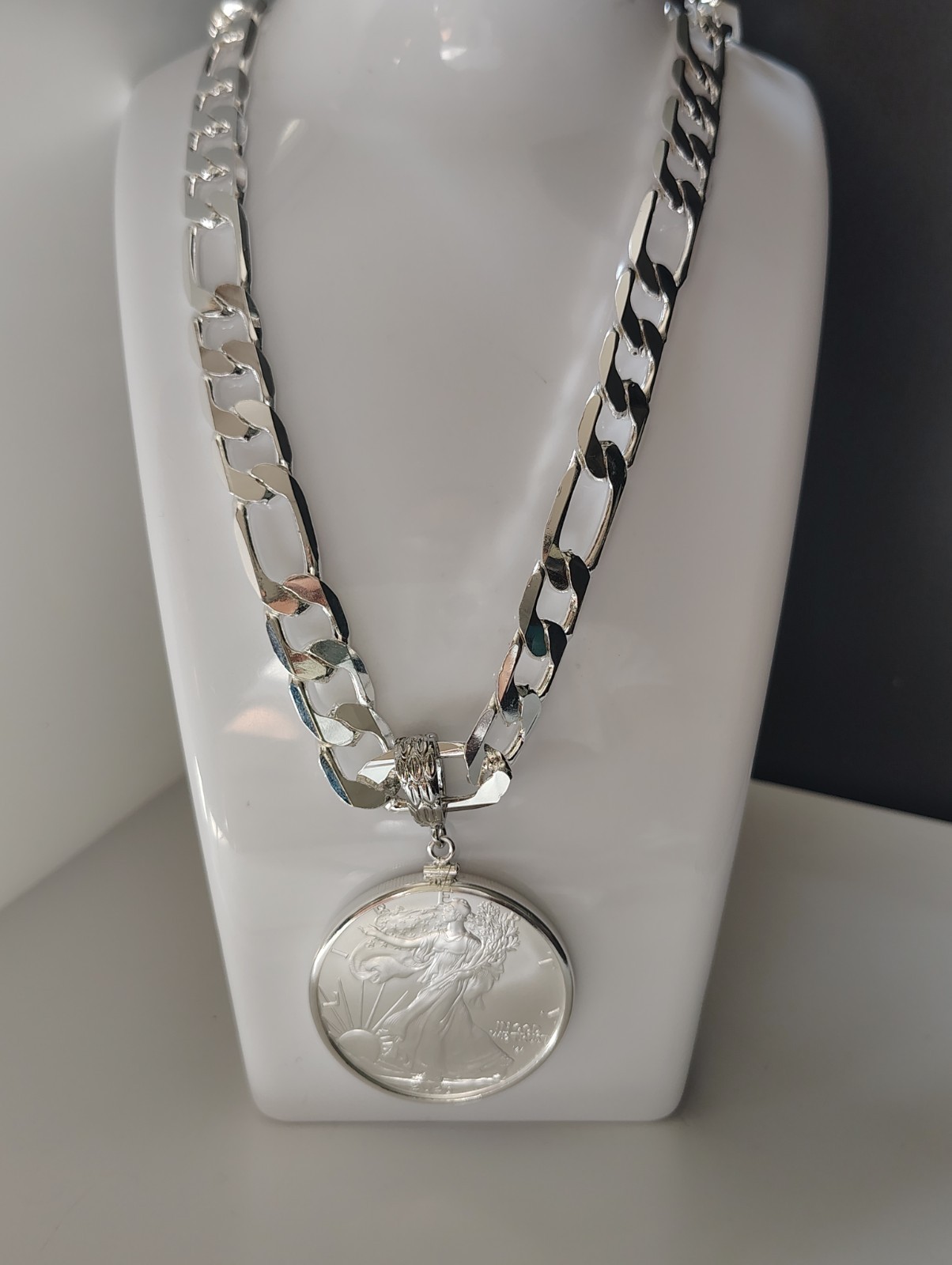 Silver Plated Necklace With Coin 2026 MS 69 Silver American Eagle 1 Oz (26″/12mm