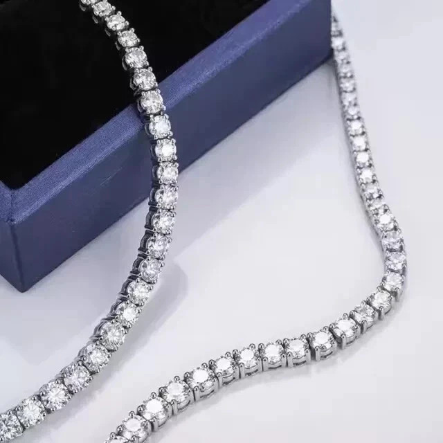 14K White Gold Plated 4mm Round Cut Lab-Created Diamond Women’s Tennis Necklace