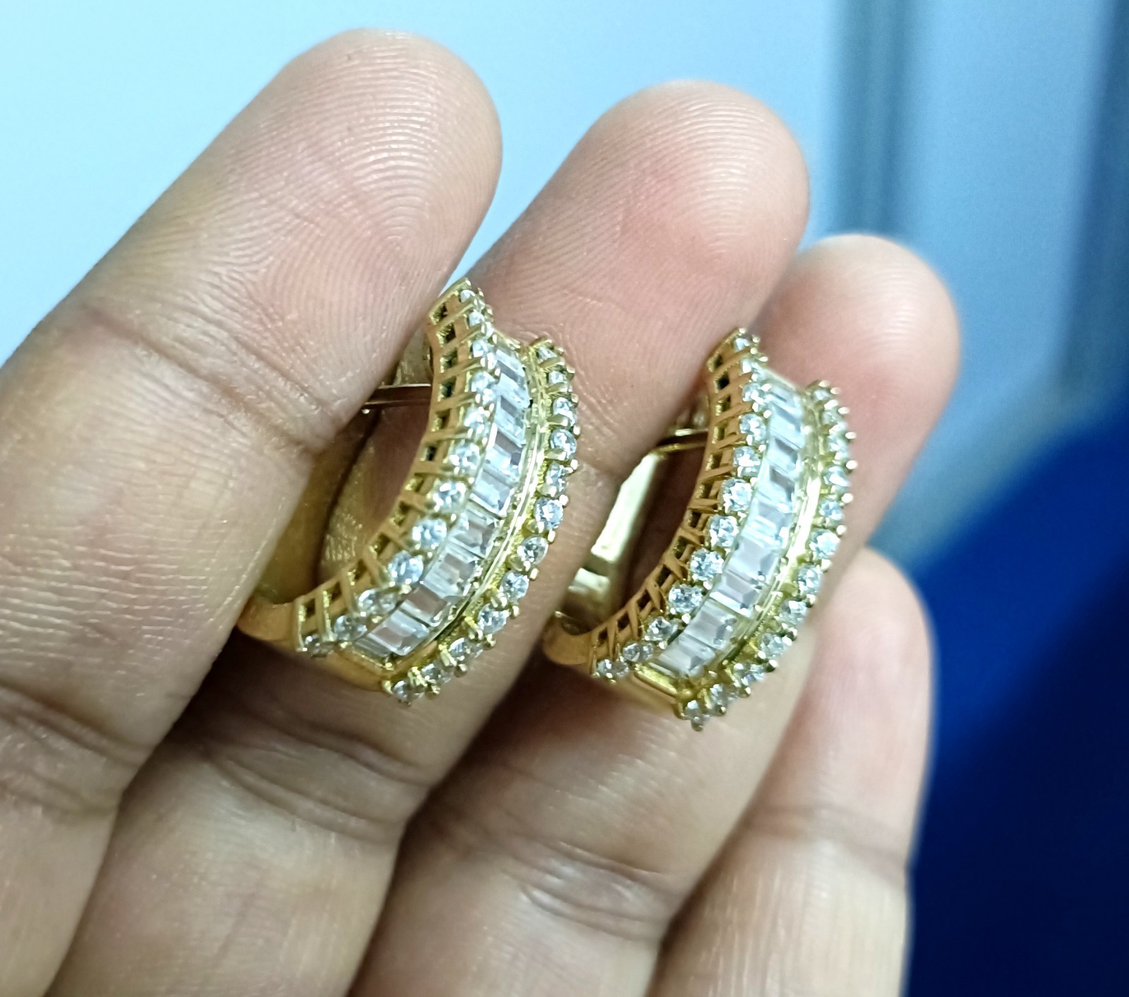 2Ct Baguette Cut Lab Created Diamond Hoop Earrings 14K Yellow Gold Plated Silver