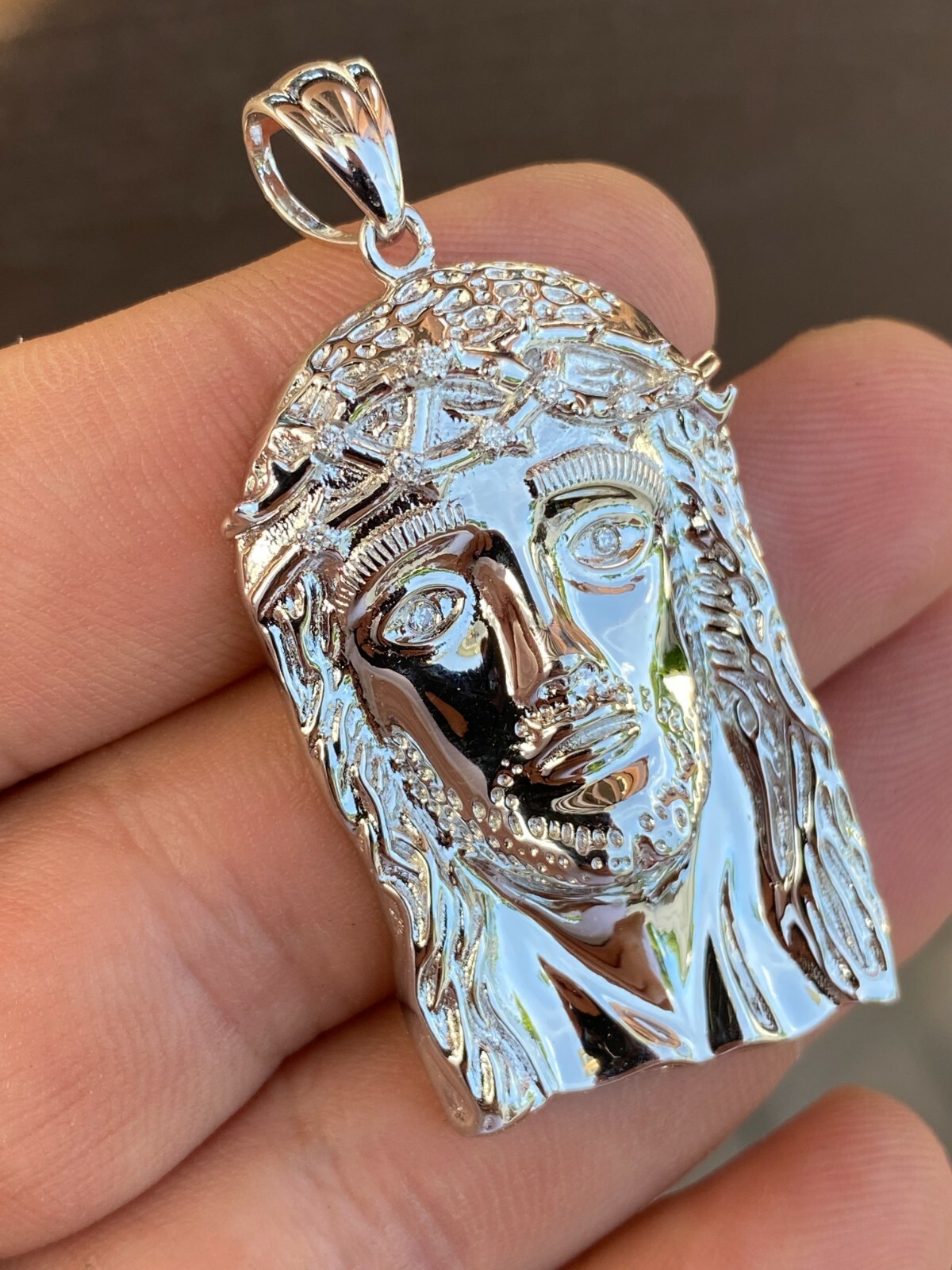 0.1ct REAL VS Natural Diamond Solid 925 Sterling Silver Jesus Piece HIP HOP Iced