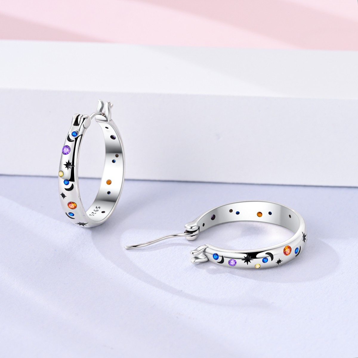 LAZA European Women Brilliant Starry Sky 925 Silver Hoop Earrings AAA CZ Jewelry