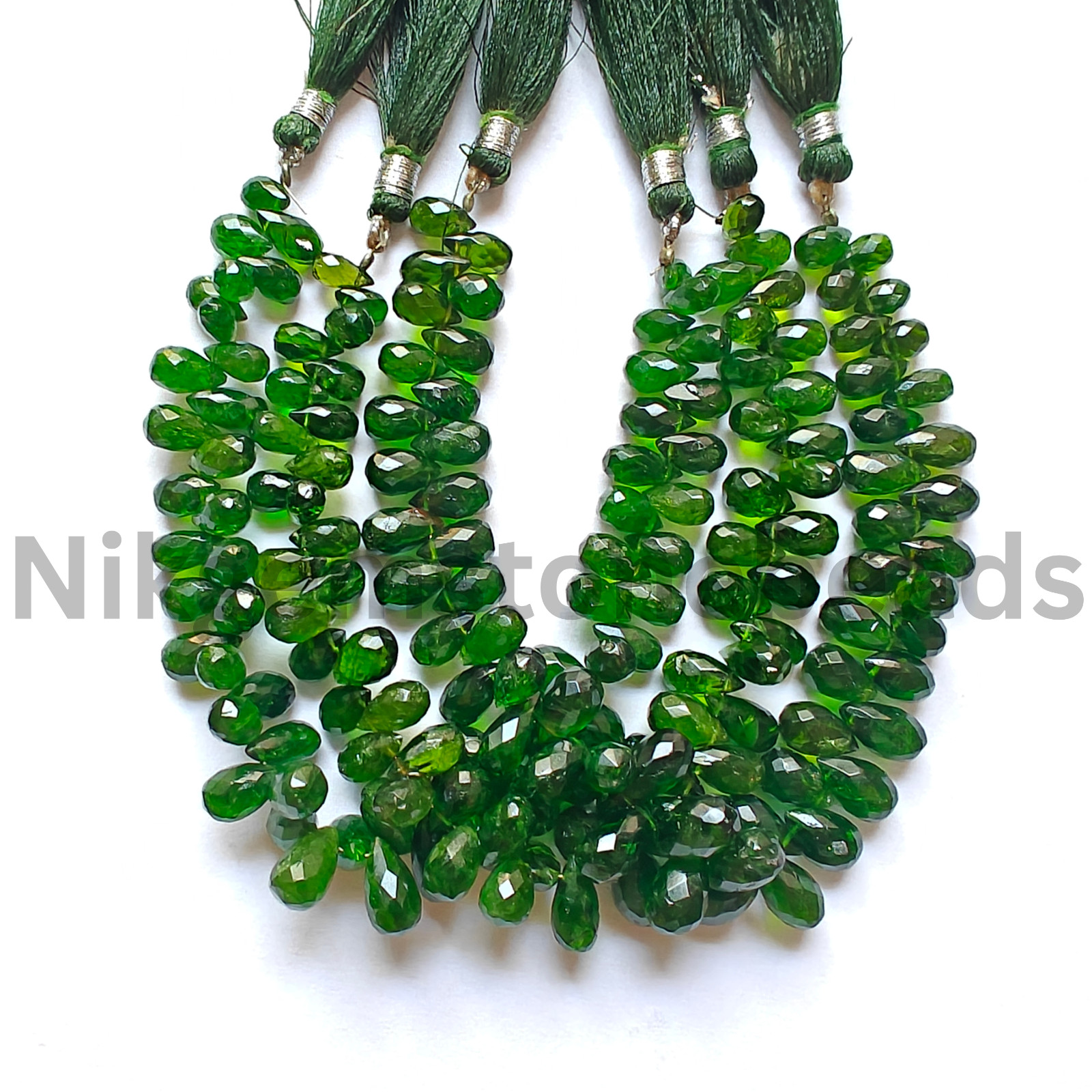 Natural Green Chrome Tourmaline, Briolette Faceted Drop Cut Stone, 8.00-10.00 MM