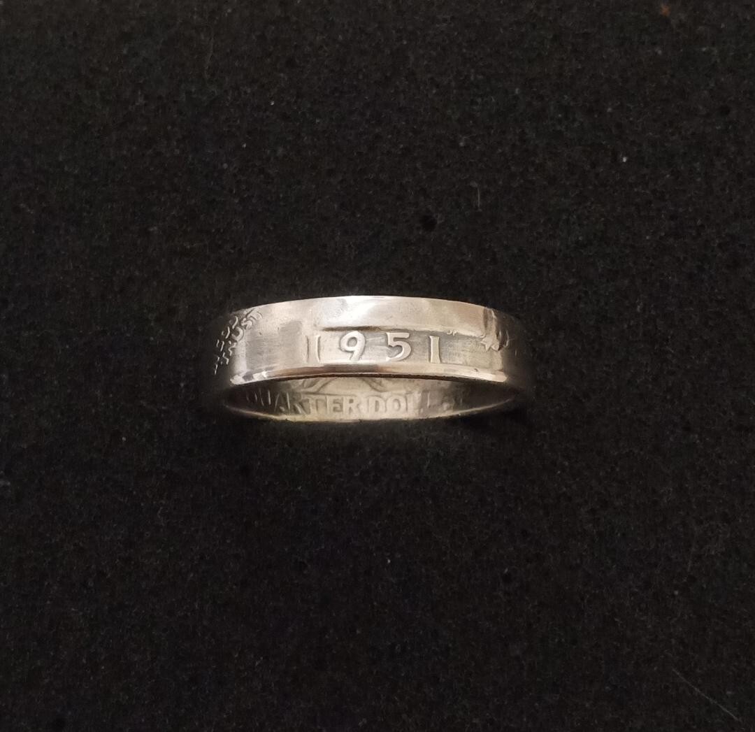 WASHINGTON QUARTER COIN RING. 1950 – 1964. 90% SILVER. CHOOSE YOUR SIZE AND YEAR