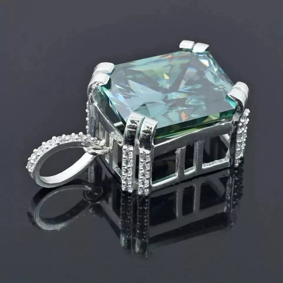 RARE 14.20 Ct Certified Blue Diamond Solitaire Pendant 925 Silver, Radiant Cut !