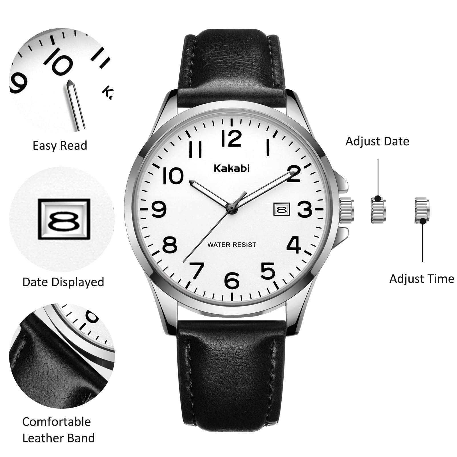 Kakabi Watch for Men, Fashion Minimalist Wrist Waterproof 03-BlackWhite