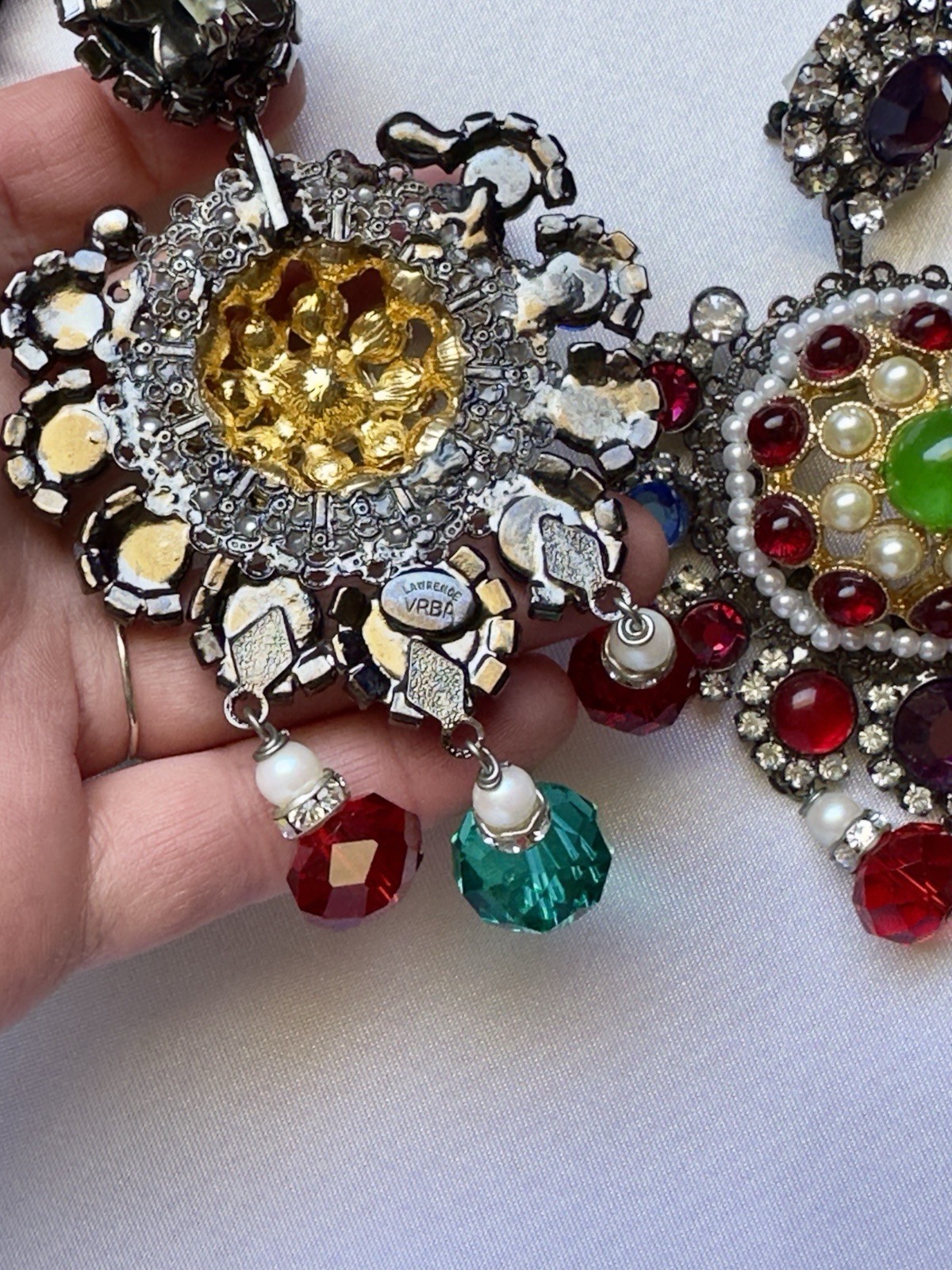 Vintage Lawrence VRBA Earrings Rainbow Multicolored Stones Pearls Crystal Beads