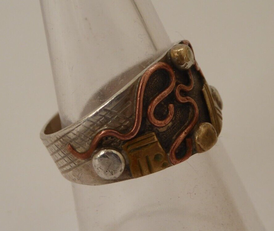 Sterling Silver Whytewind Ring Post Modern Mixed Meta Size 8.25 Signed