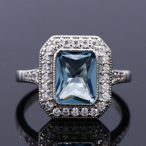 Royal Style Ring Gift For Boyfriend 925 Silver Plated 2.4Ct Simulated Aquamarine