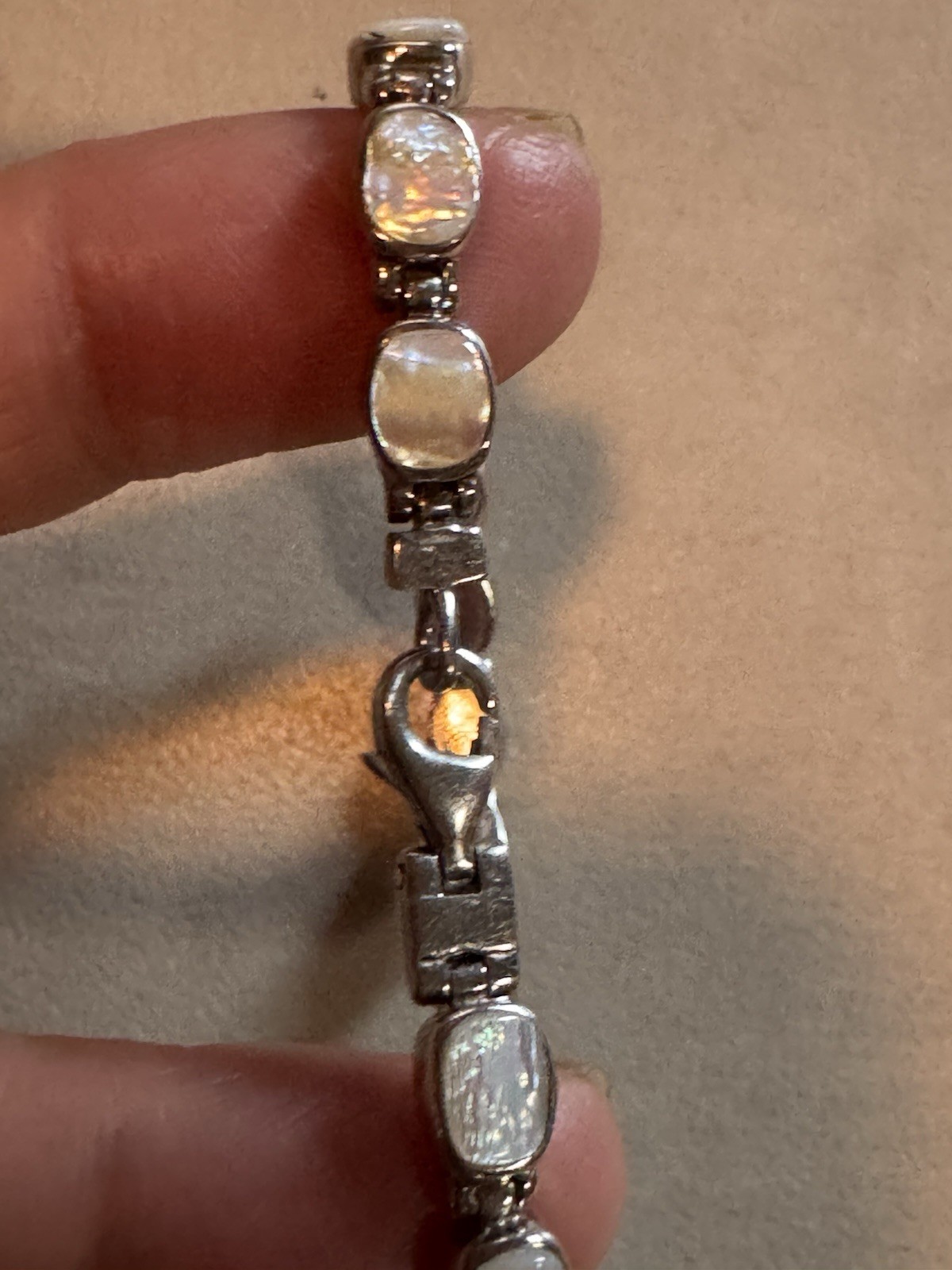 Peyote Bird Bracelet 7.5 inches ,925 sterling moonstone lobster claw