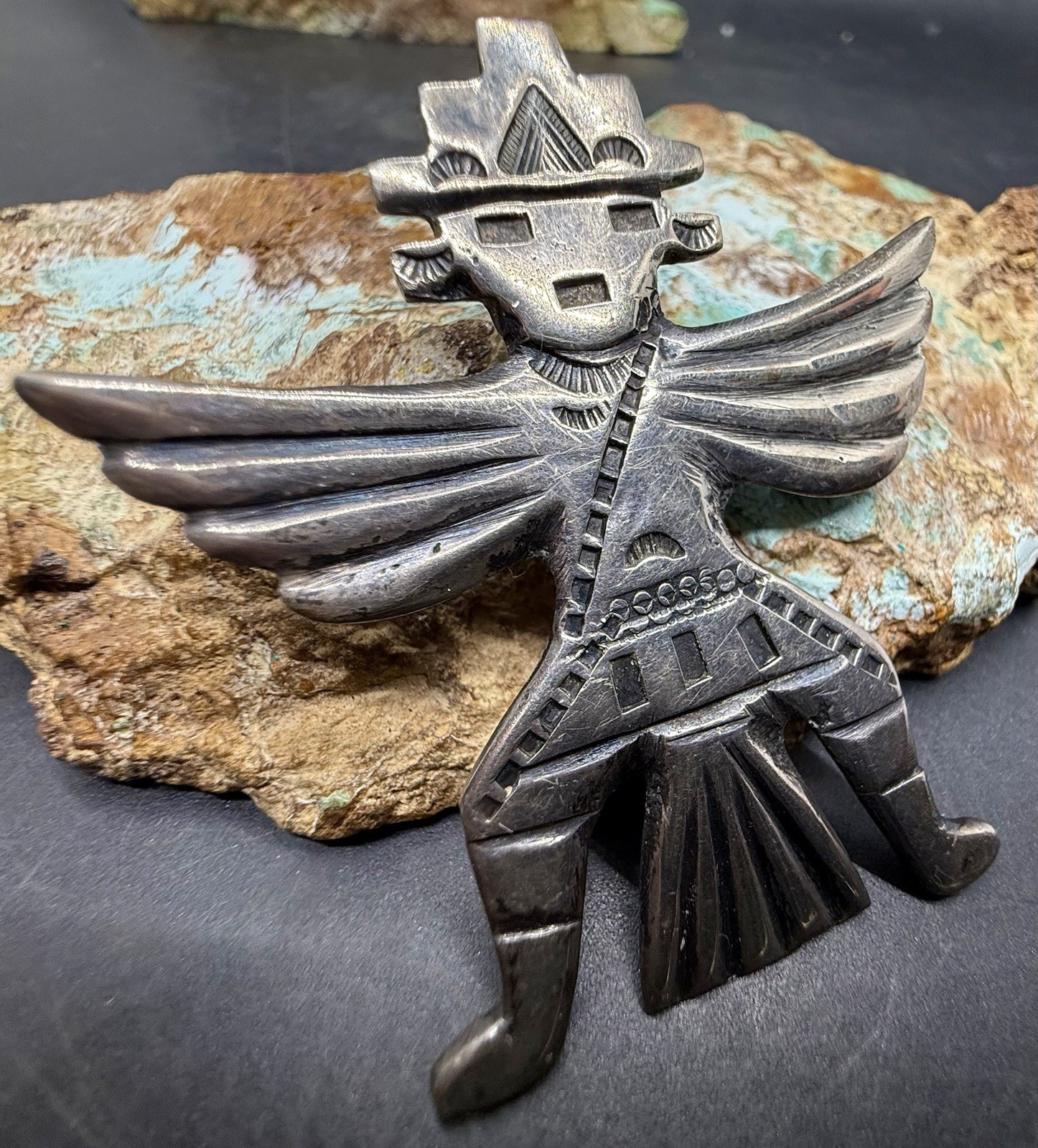 RARE 1930-40’s “U.S ZUNI 1” Signed C.G Wallace Sterling Knifewing Brooch Pin SEE