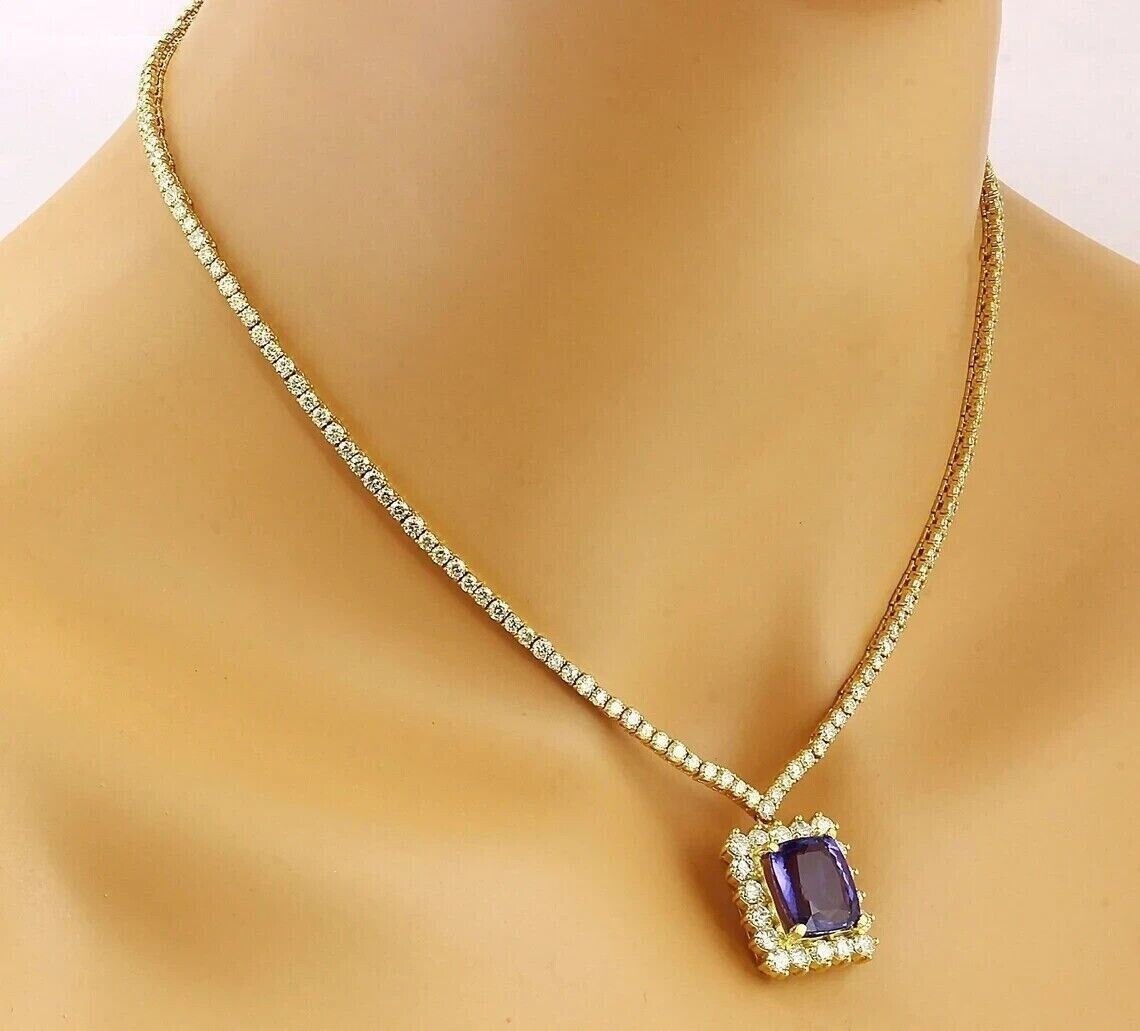 25 Ct Round Cut Lab-Created Diamond Tennis Necklace 14K Yellow Gold Plated