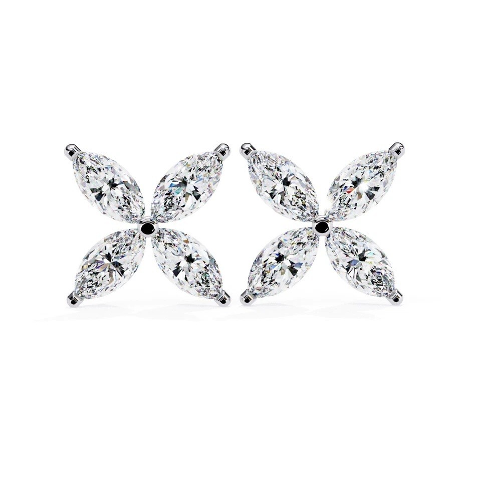 2CT Lab Grown Marquise Cut Diamond Women Stud Earrings 14K White Gold Push Back