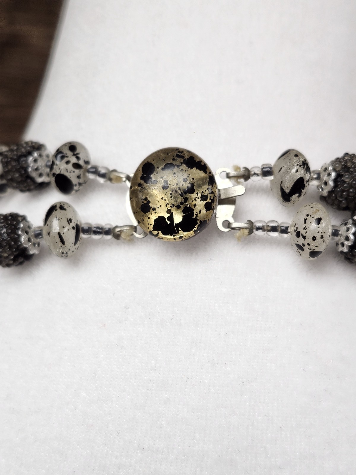 Vintage Black & Clear Bead Multi Strand Necklace Elegant