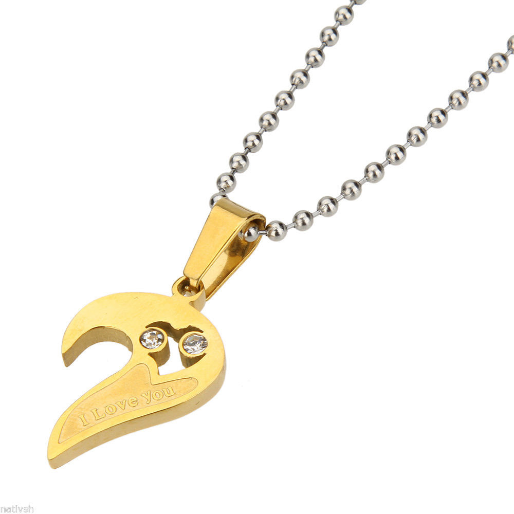 Stainless Steel Men Women Lover Couple Necklace I Love You Heart Shape Pendant