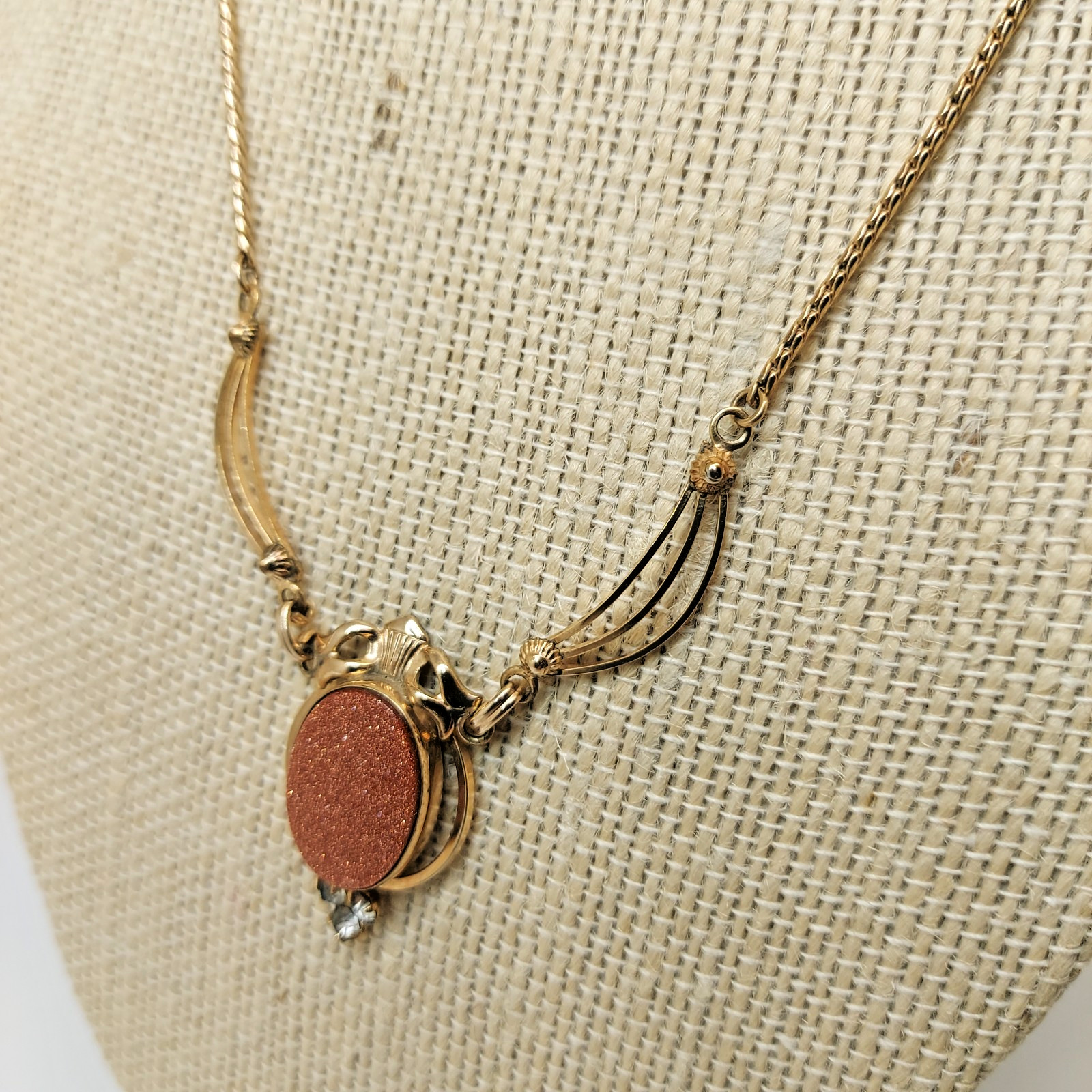 Vintage 1/20 12k Gold Filled Goldstone Sandstone Lavalier Necklace