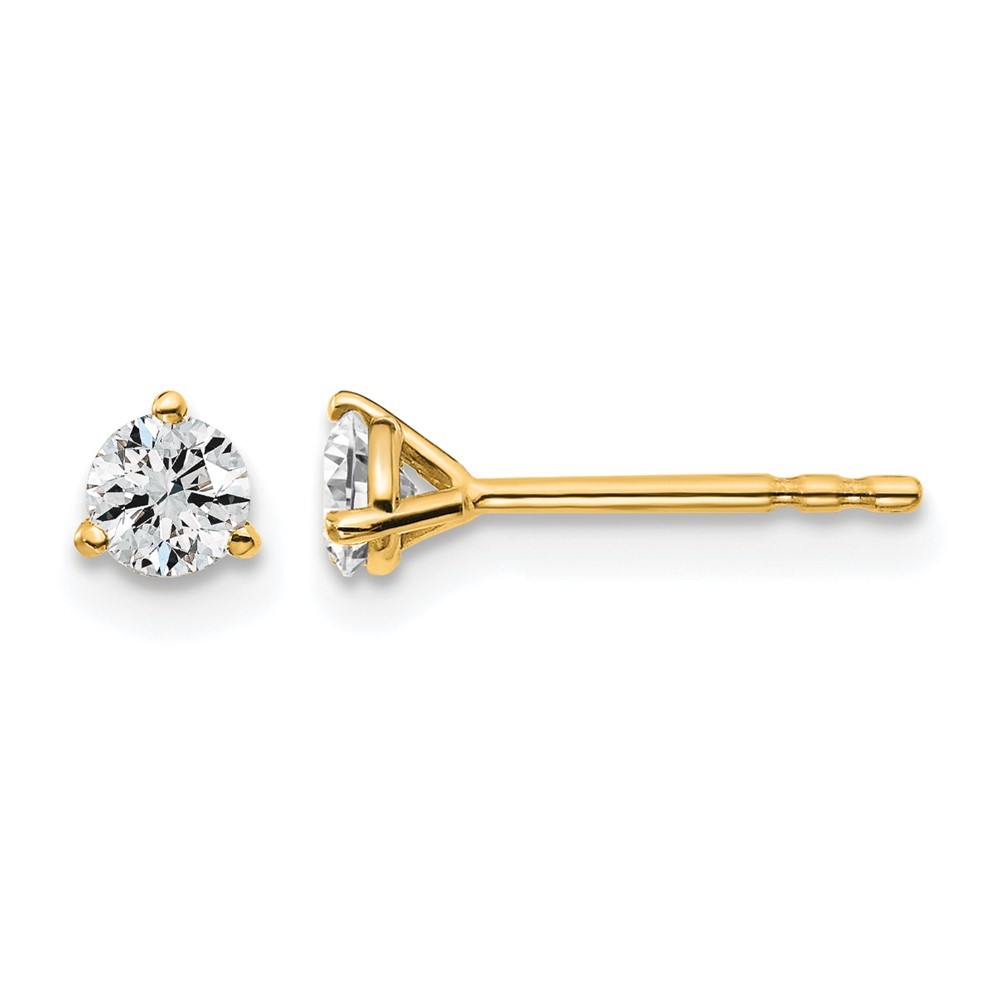 14k Yellow Gold 1/3Ct Round Lab Grown Diamond VS/SI+G+ Three Prong Stud Earrings