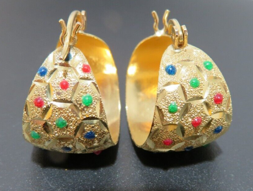 14K YG MULTI-COLOR ENAMEL HOOP EARRINGS 4.40 grams (G132597-16)