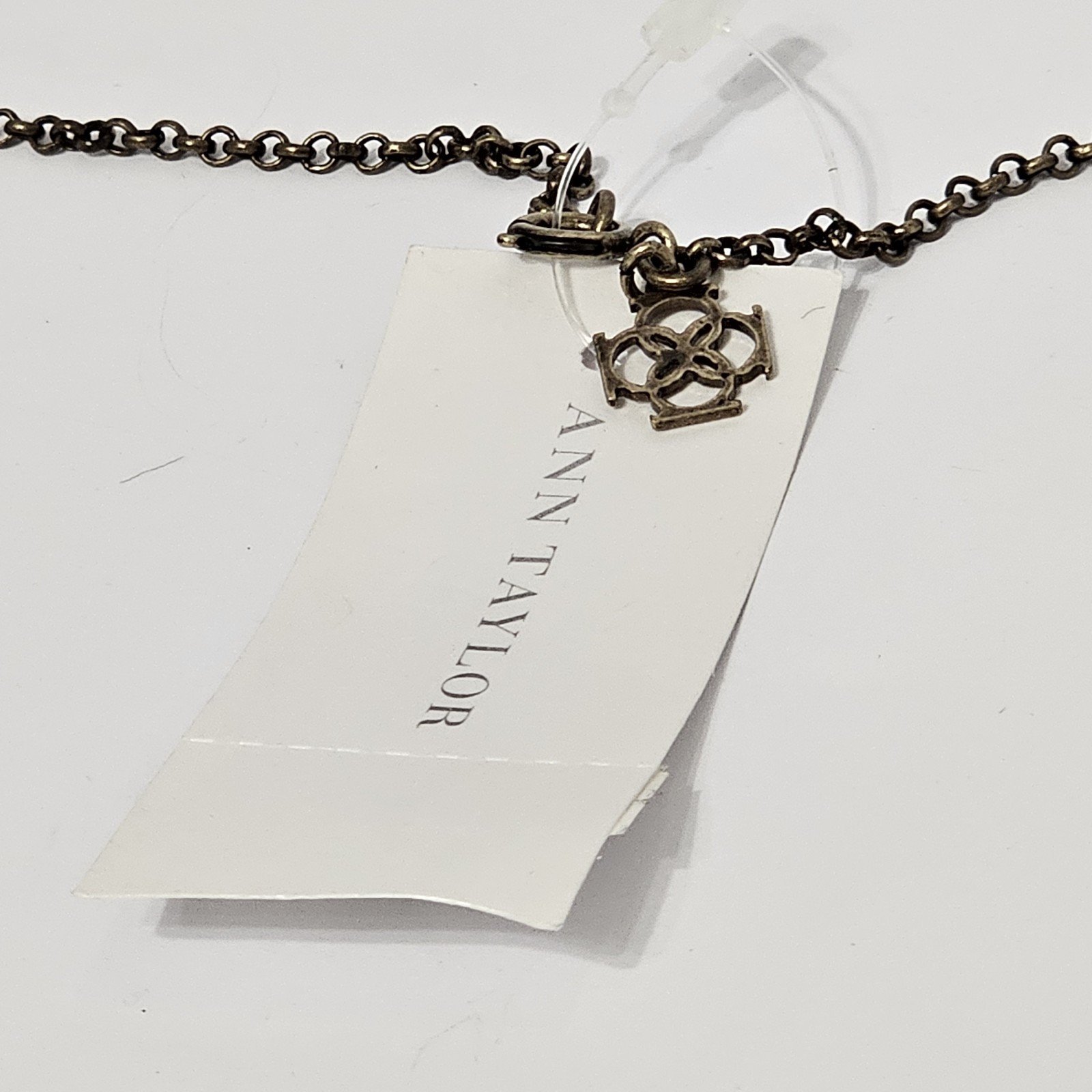 Ann Taylor Long Station Necklace Bronze Gold Floral Rhinestone Flower Chain NWT