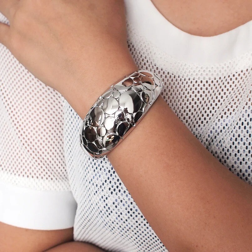 Women Big Bangle Bracelet Statement Cuff Bracelets Punk Rough Surface Jewelry