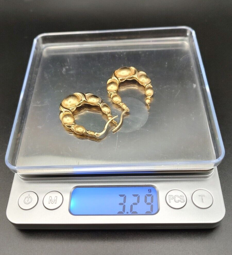 Estate Aurafin QVC 14K Yellow Gold XO Elongated Puffy Hoop Earrings 3.29g